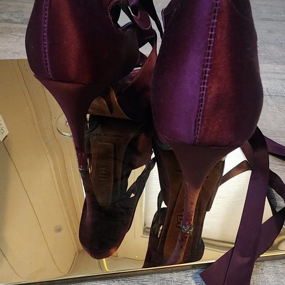 Leon Max I Wine Stiletto Heels W/ Silk Ribbon 7 - Picture 11 of 13